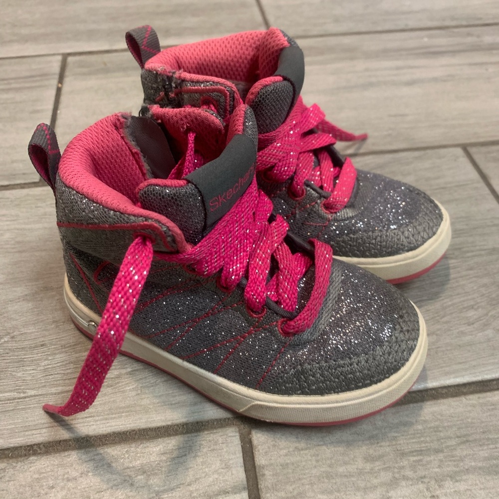 Skechers Kids' Sparkle Sneakers - Glitter Gray and Pink